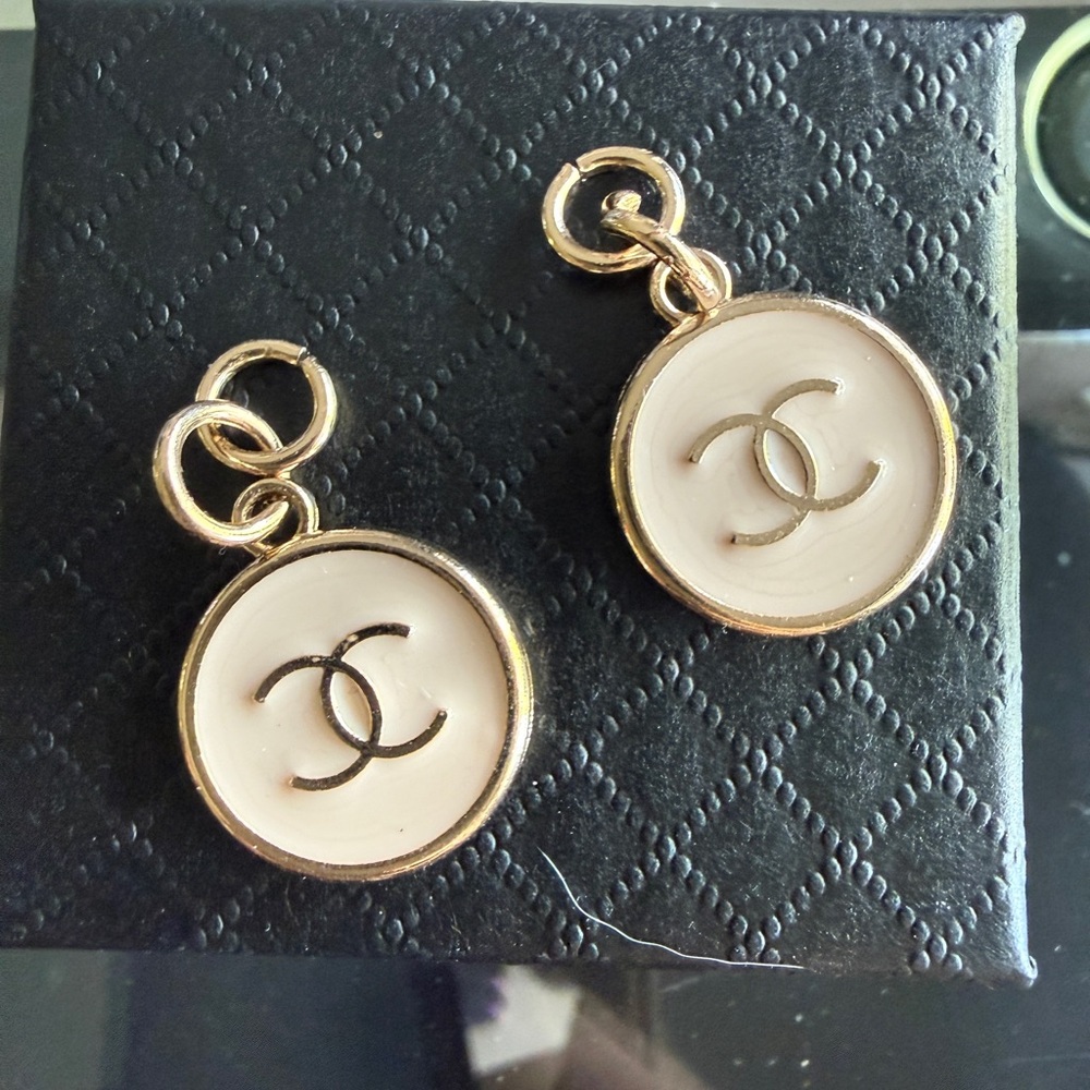 Gold tone and Cream CC charm zipper pull set of 2